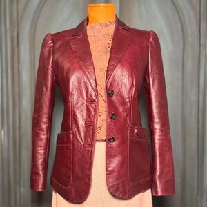 Rebecca Taylor 100% Leather Soft Women's Burgundy Leather Blazer